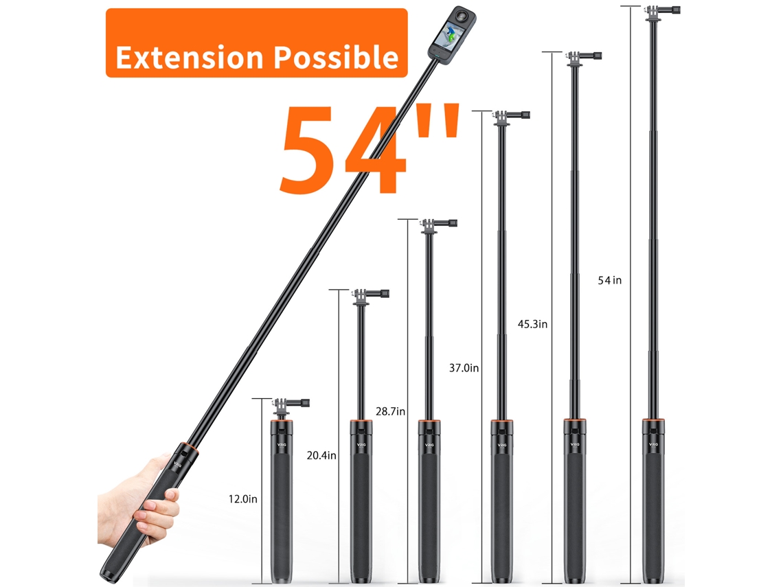 Palo Selfie Tripode Extensible 54in Con Tornillo 1/4'' Para Cámara Deportiva Mirrorless Vlog Live Streaming Grabación De Video