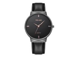 Reloj De Pulsera Unisex Yolako De Cuarzo Con Correa De Pu Negro Y Esfera Negra