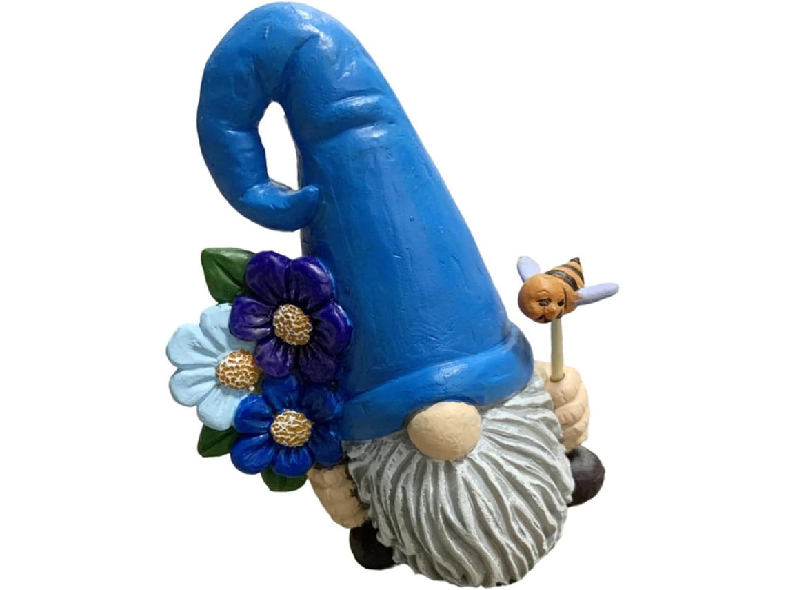 Gnomo De Jardín Con Sombrero Azul, Hecho De Resina. Decoración A La Intemperie Para Exteriores Y Patios. Figura De