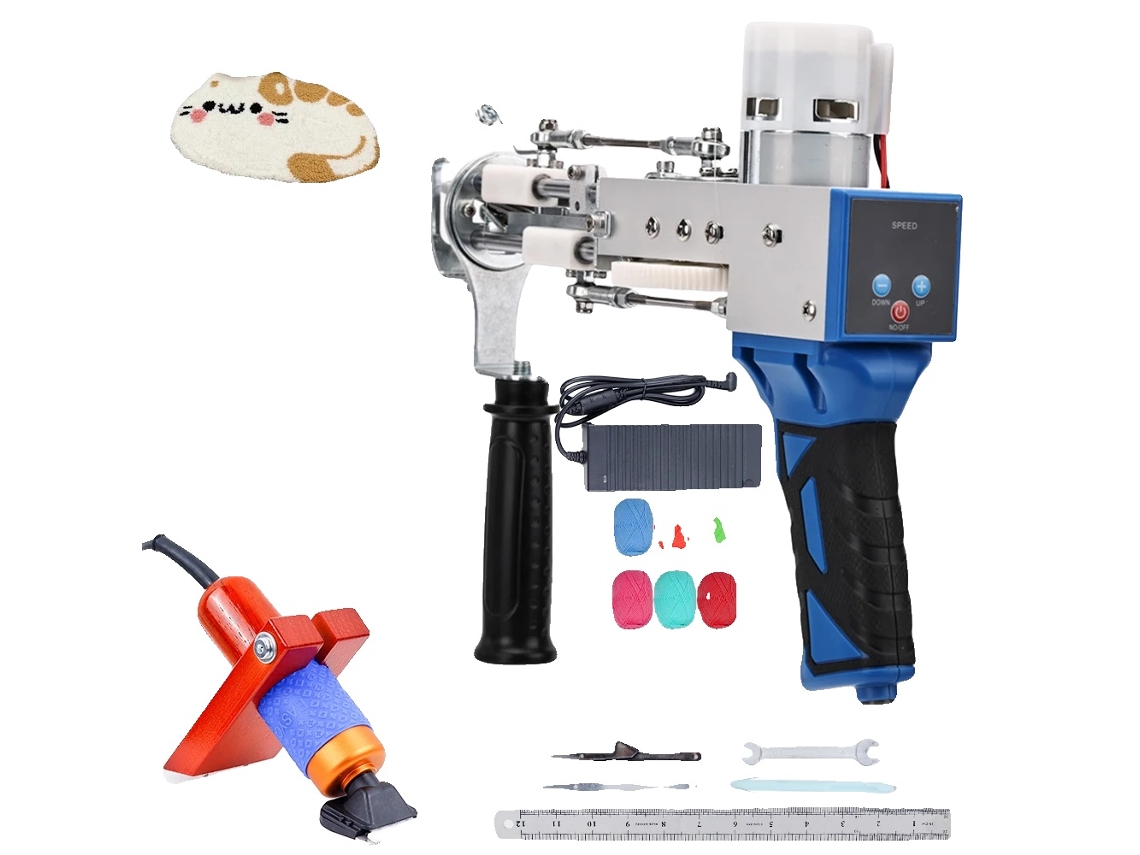 Pistola para mechones de alfombras, alta velocidad, compatible con doble capa, azul, juego de 2
