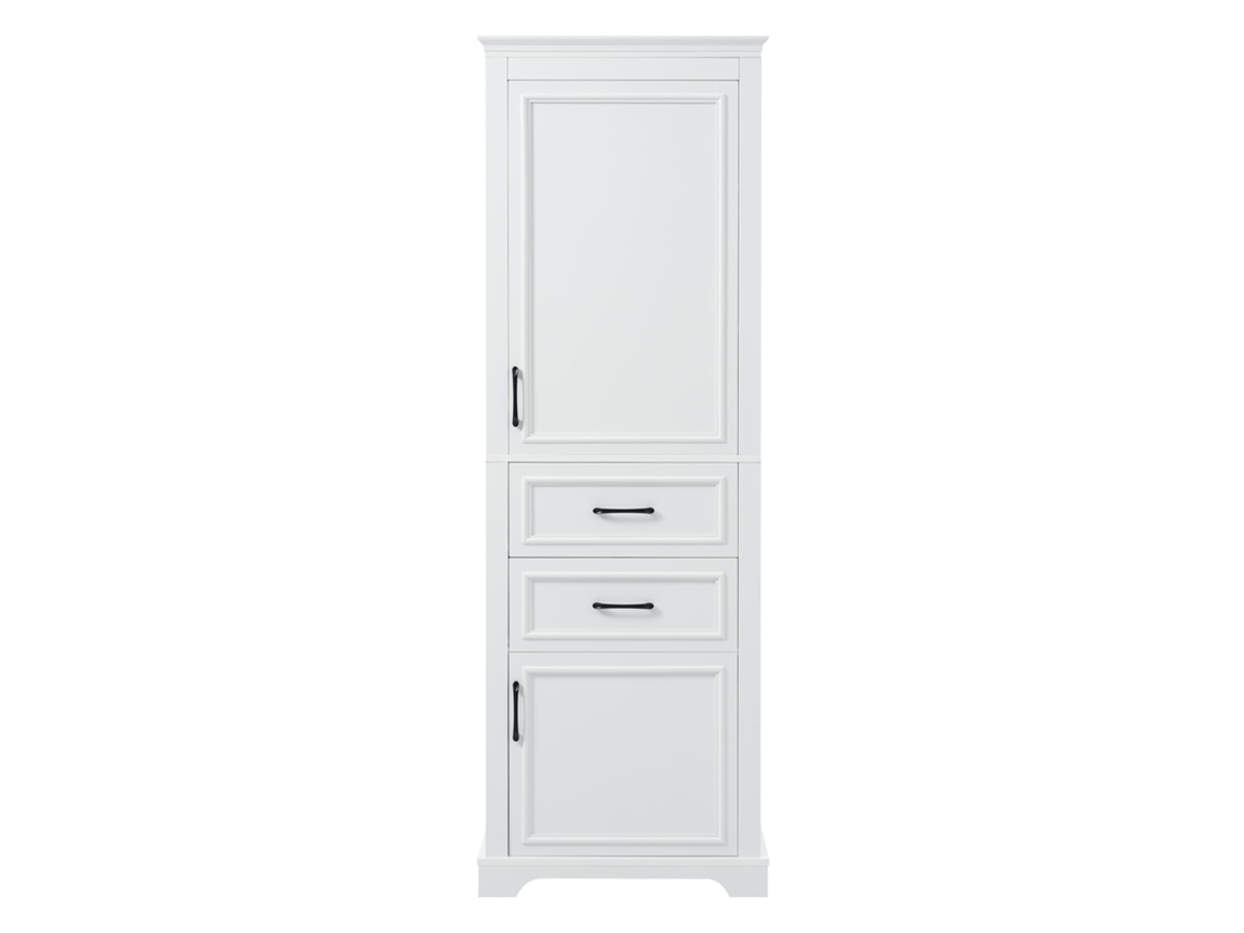 Armario Alto De Baño 60x40x180 Cm - 2 Cajones, Estantes Ajustables, Soft Close - Blanco