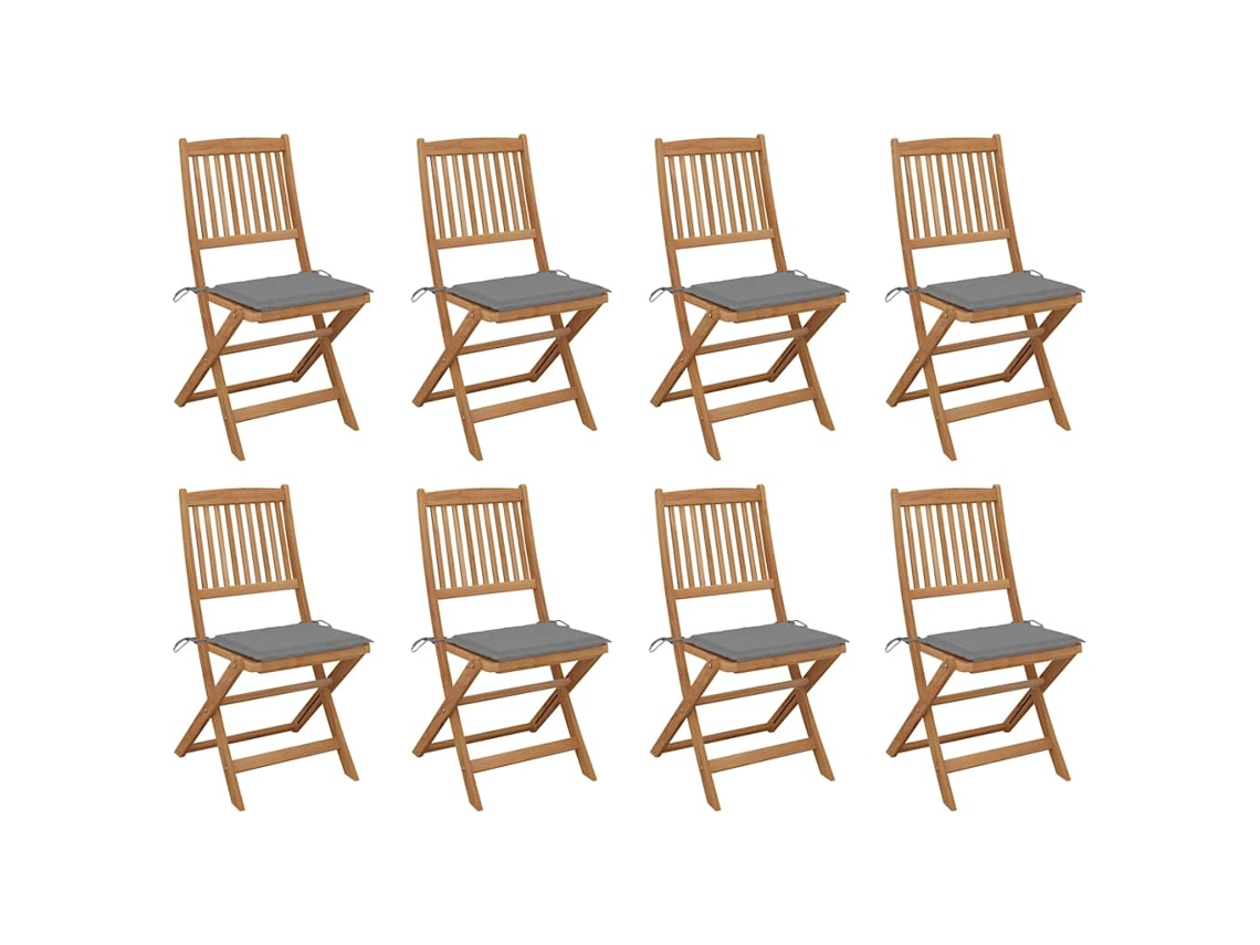 Sillas plegables de exterior de acacia maciza de 8 piezas con cojines DKD Home Decor