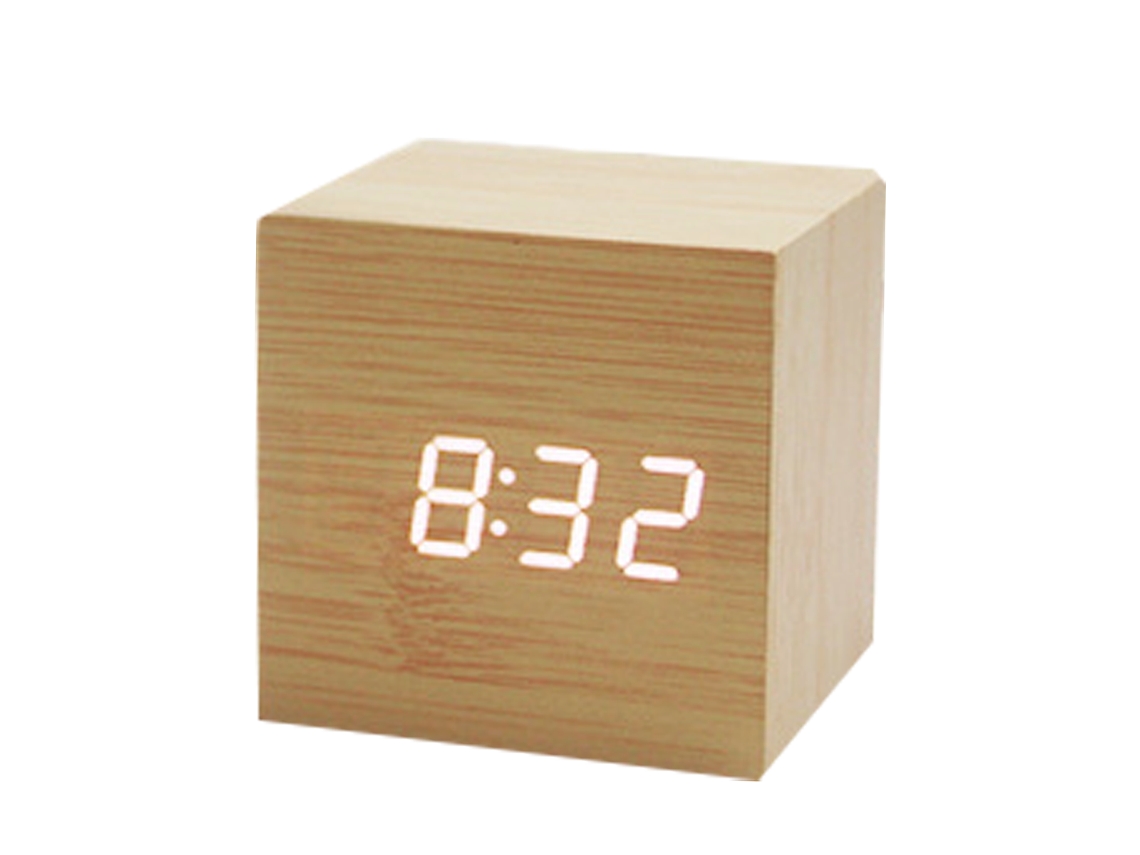 Despertador digital LED cúbico, alarma doble, madera, pantalla electrónica Kofihety