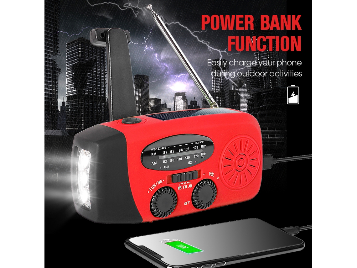 Radio De Emergencia Con Energía Solar Y Manivela, Fm/am/alerta Meteorológica Noaa Con Luz Led Y Batería Externa.