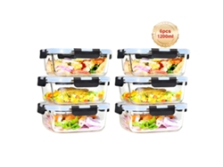 Recipientes de vidrio para almacenar alimentos, diseño hermético, aptos para microondas, 6 x 1200 ml, M