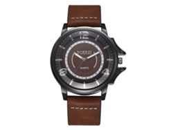 Reloj De Cuarzo Hombre Con Correa De Cuero Pu Estilo Casual Empresarial Dial Doble Círculo Marrón