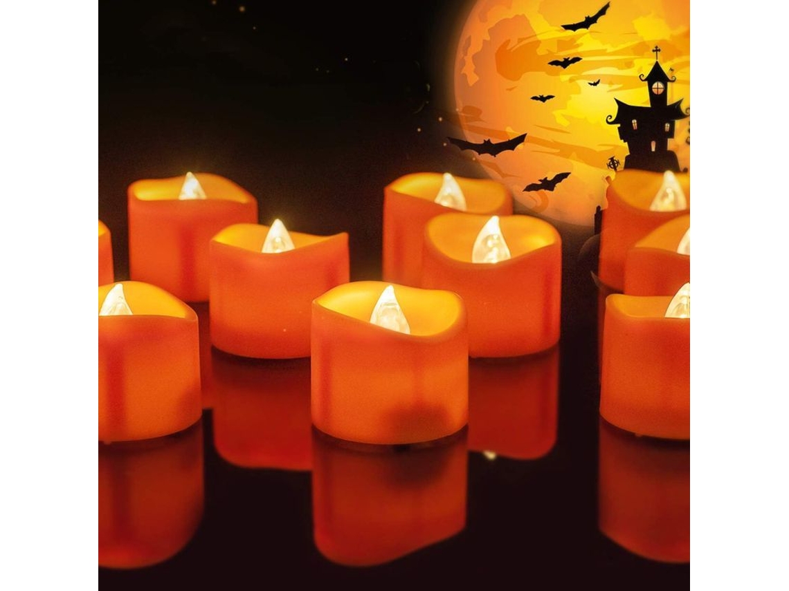 Paquete De 12 Velas Led Naranjas Con Forma De Calabazas Que Rebotan, Ideales Para Halloween.