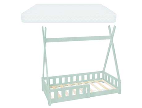 ML-DESIGN Cama Infantil Tipi Verde Menta Con Colchón 70x140 cm Protección Anticaída