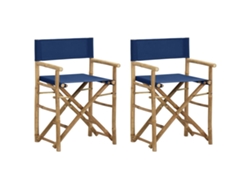 Silla de director plegable de 2 piezas DKD Home Decor de bambú y tela azul