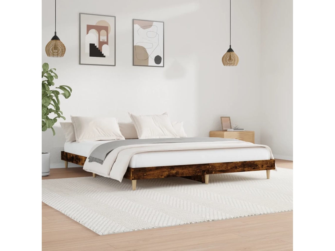 Estructura De Cama Sin Colchón Roble Ahumado 200x200 Cm