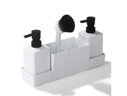 Dispensador de jabón de cocina MDUG con soporte para esponja, apto para escurridores de fregadero (blanco)