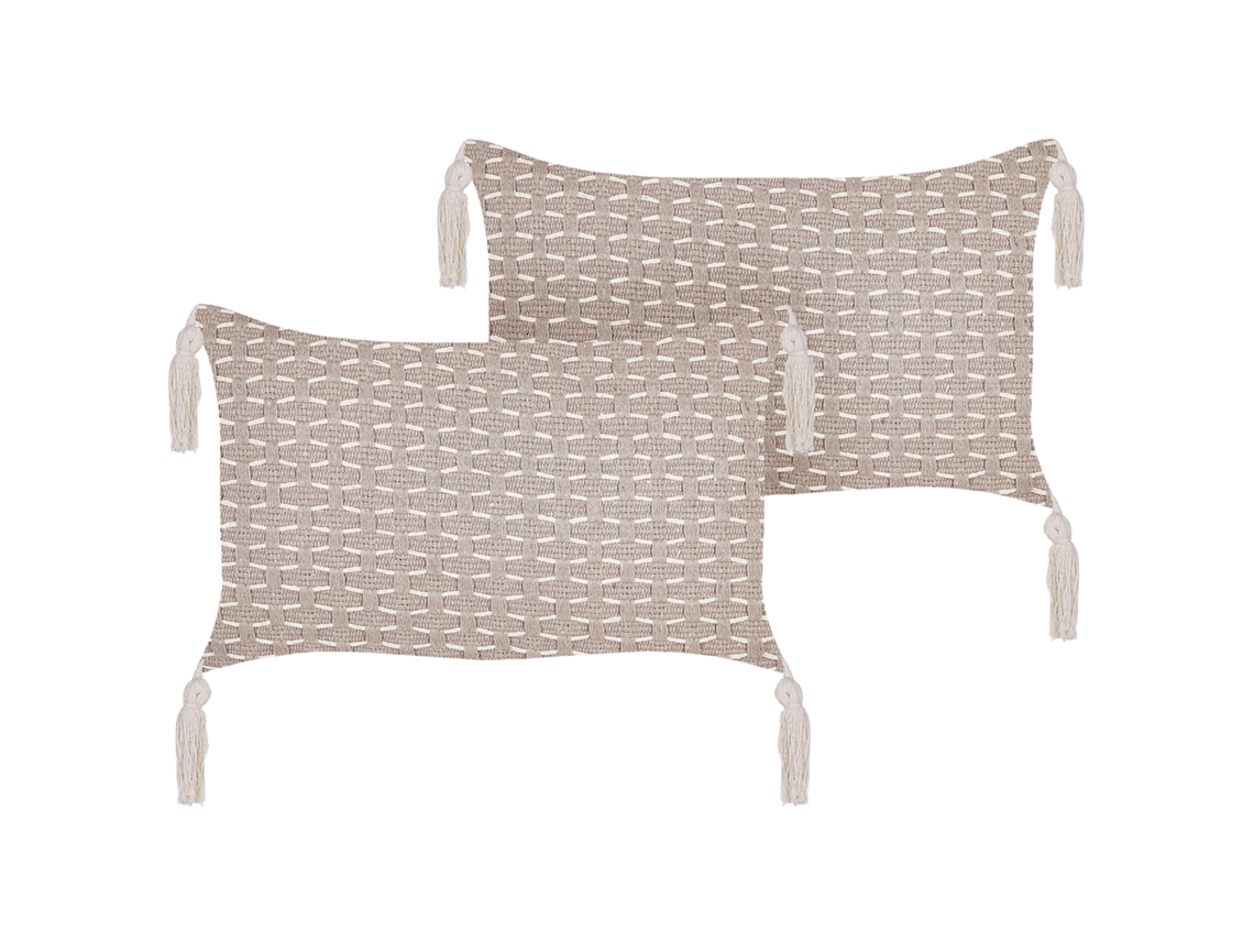 Juego de cojines decorativos BELIANI Hakone de Poliéster Beige 45x25x10
