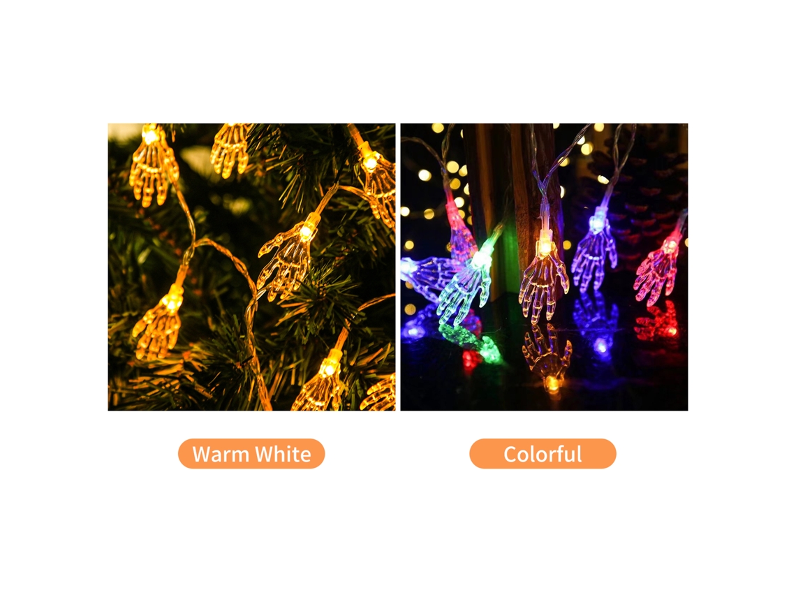 Tira De Luces Led De Halloween Con Forma De Mano De Esqueleto, Transparente, 3 Metros, 20 Led, Resistente Al Agua, Funciona Con Pilas.