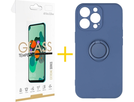 Carcasa + 1 Protector de Vidrio iPhone 13 Pro SKYHE Gel O-Ring Azul