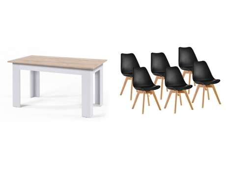 Pack Mesa Fija de Comedor o Cocina Blanco y Cambria 6 Sillas Nordic Negro SALDOSYSTOCKS