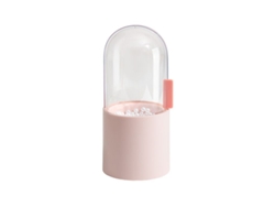 Soporte Para Brochas De Maquillaje Con Tapa Giratoria Transparente Y Resistente Y Base Rosa.