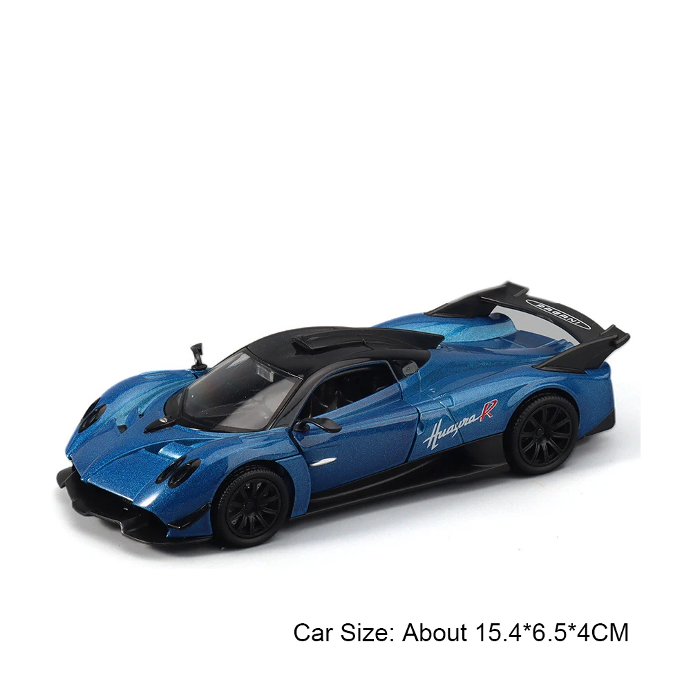 (Huayra R Azul) Modelo de coche deportivo a escala 1:32 con funciones de sonido y luz, y puertas que se pueden abrir.