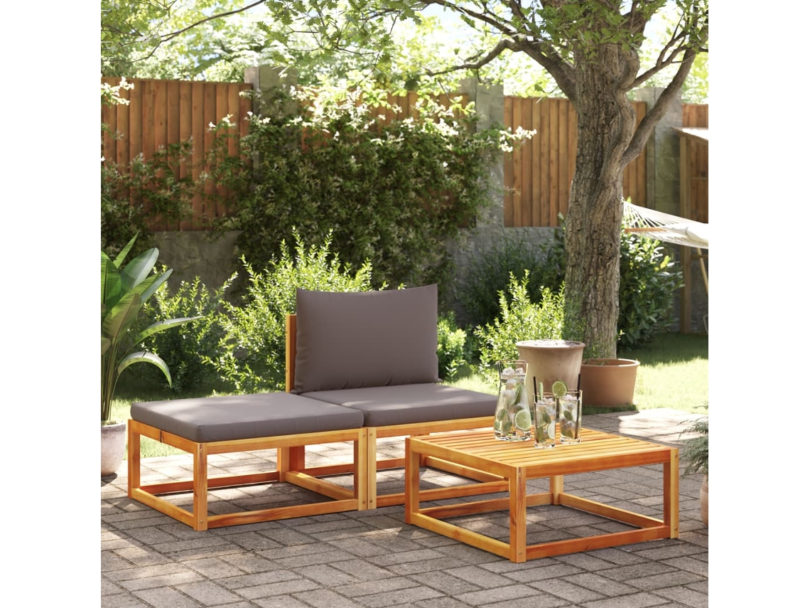Conjunto de sofá de jardín de 3 piezas con cojines de madera maciza de acacia, Dkd Home Decor