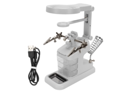 Lupa De Mesa Con Luz Led Y Soporte, Aumentos De 3x, 25x Y 4.5x, Ideal Para Leer, Reparar, Soldar Y Usar Con Manos Libres. Color Blanco.