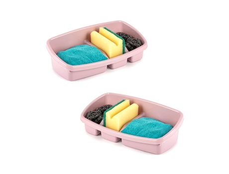 PLASTIC FORTE Juego de 2 Estropajeros de Cocina Simply Con 3 Compartimentos Rosa
