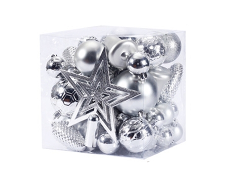 Juego de 45 adornos de bolas de Navidad inastillables, paquete de regalo para decoración de árboles de Navidad, plateado