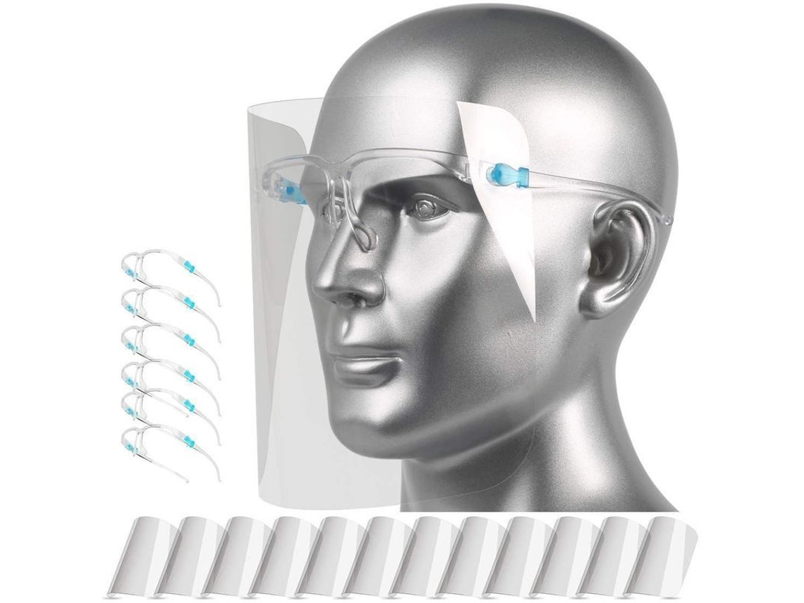 Protector Facial Transparente Para Adultos Y Estudiantes Con 12 Viseras Antivaho Y 6 Marcos Reutilizables.