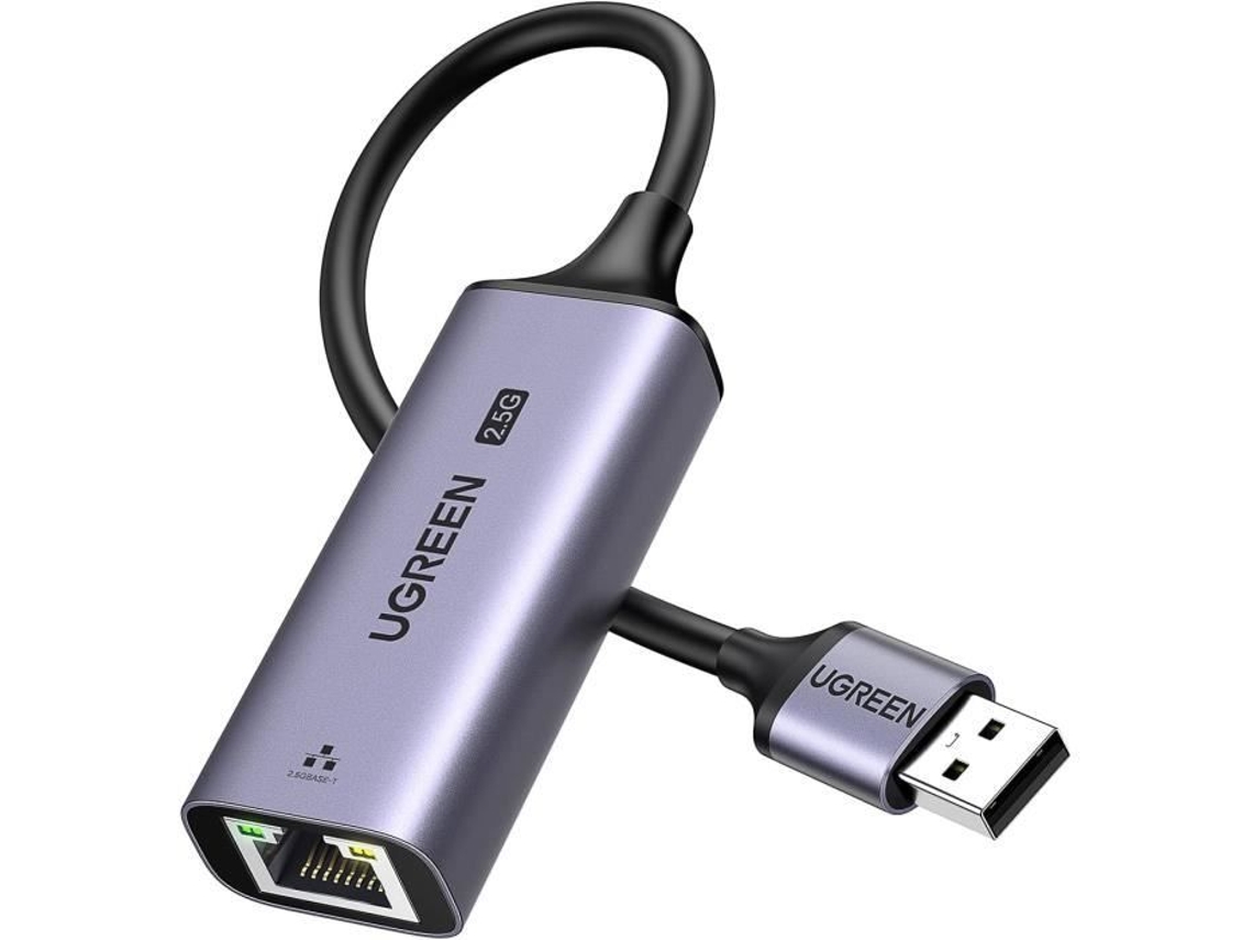 Adaptador Ugreen USB 3.0 a RJ45 de 2500 Mbps Plug and Play compatible con Windows 11 y macOS