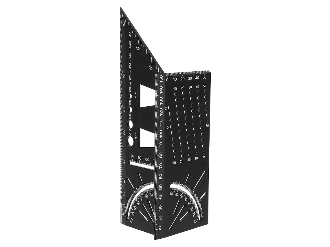 Regla Multifuncional De Aluminio De 45/90 Grados Para Herramientas De Medición En Carpintería - Negra