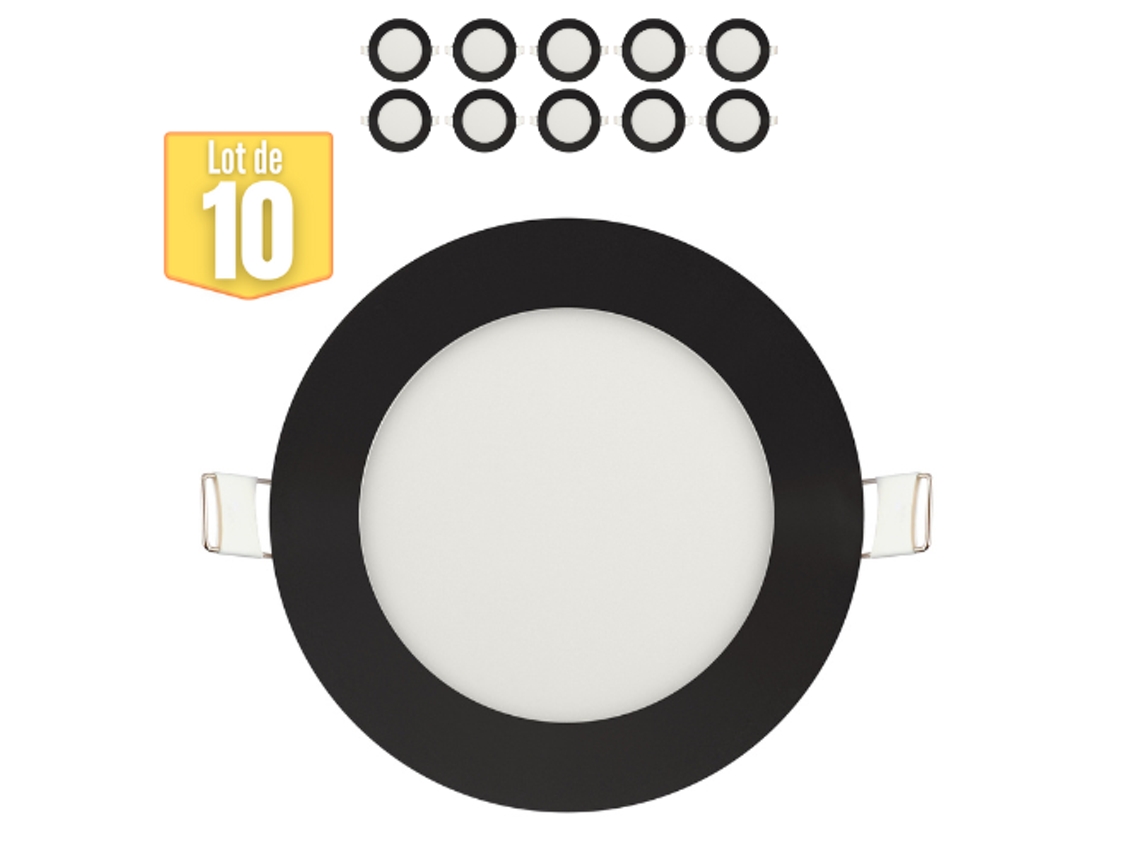 Conjunto de 10 losas LED 6W 6400K 270LM Negro IP20