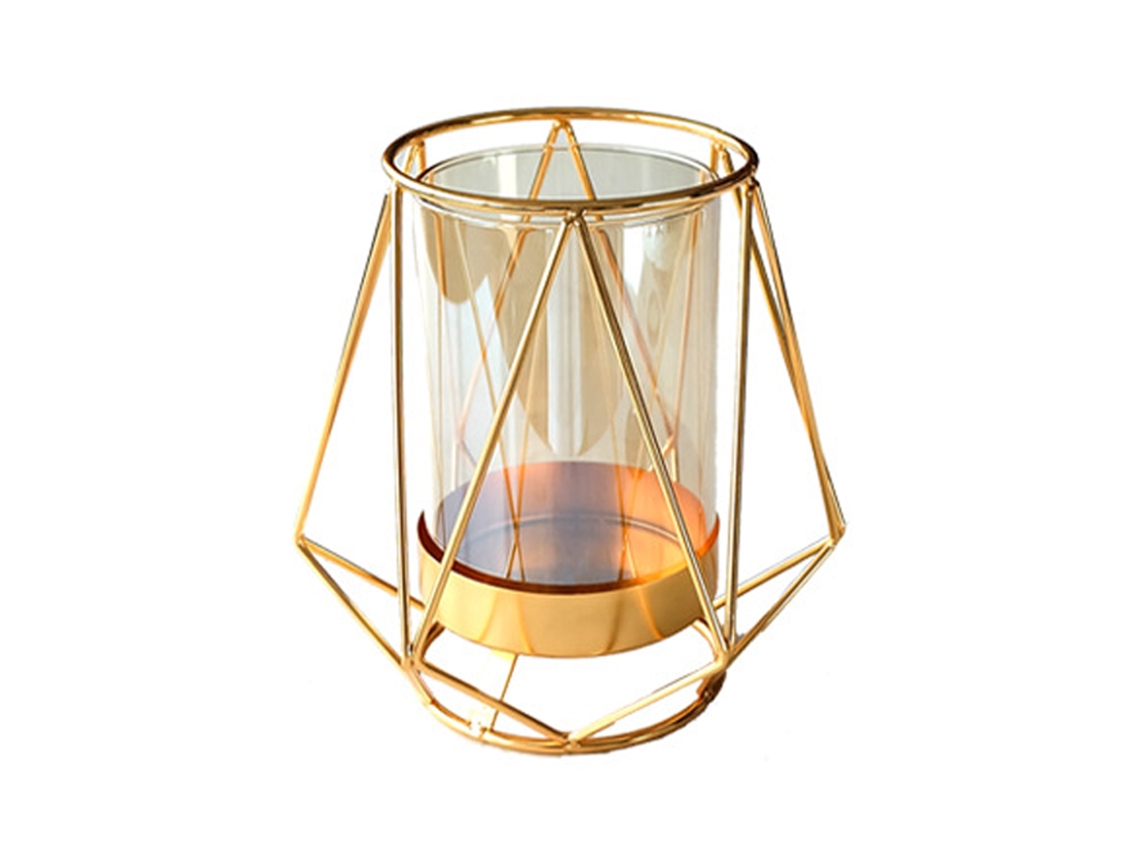 Jarrón De Cristal Transparente Dorado De 16x14 Cm, Decorativo Para Bodas Y Fiestas, Con Soporte De Hierro.