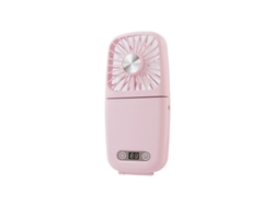 (rosa) Abanico De Cuello Recargable - Puerto Usb - Silencioso - Con Espejo Cosmético - Velocidad Del Viento Ajustable -17x8.5cm