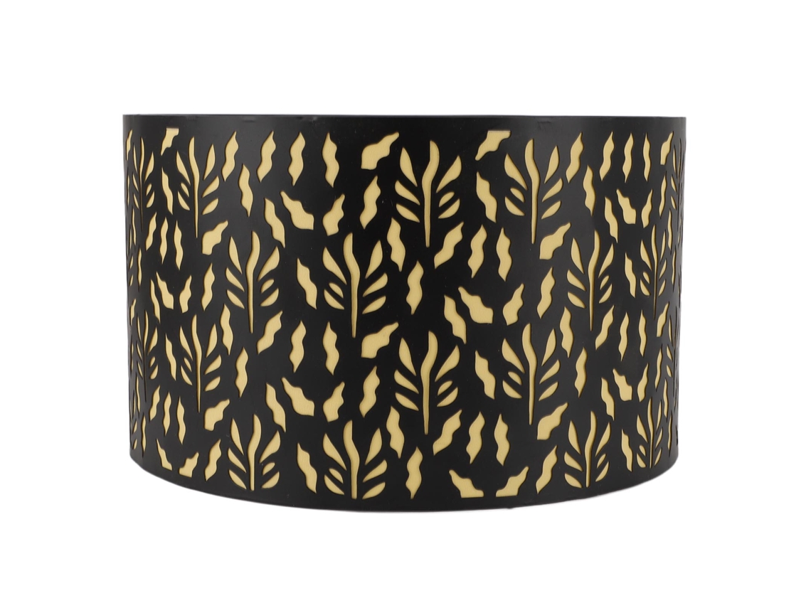 2026-abat-jour Métallique E27/e14 Tambour Gravé Artisanal 25cm Feuilles D'eau Noir Lining Jaune