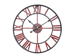 VYLARA Relógio De Parede Grande De Metal, Design Antigo E Clássico, Ferro Artesanal, Cor Bordô, 40 Cm De Diâmetro, Design Vazado Para Visual Estéreo, Movimen