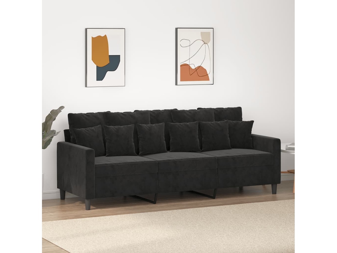 Sofá De 3 Plazas Terciopelo Negro 180 Cm