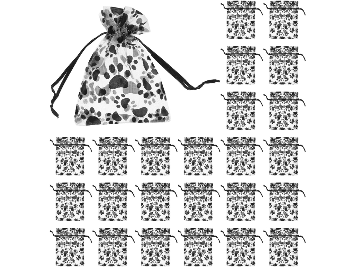 Bolsa De Organza Transparente De 50 Piezas Con Cordón Con Estampado De Patas Para Golosinas Y