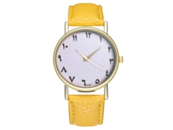 Reloj De Pulsera Analógico De Cuarzo Con Correa De Pu Amarilla - Estilo Sencillo Y Elegante