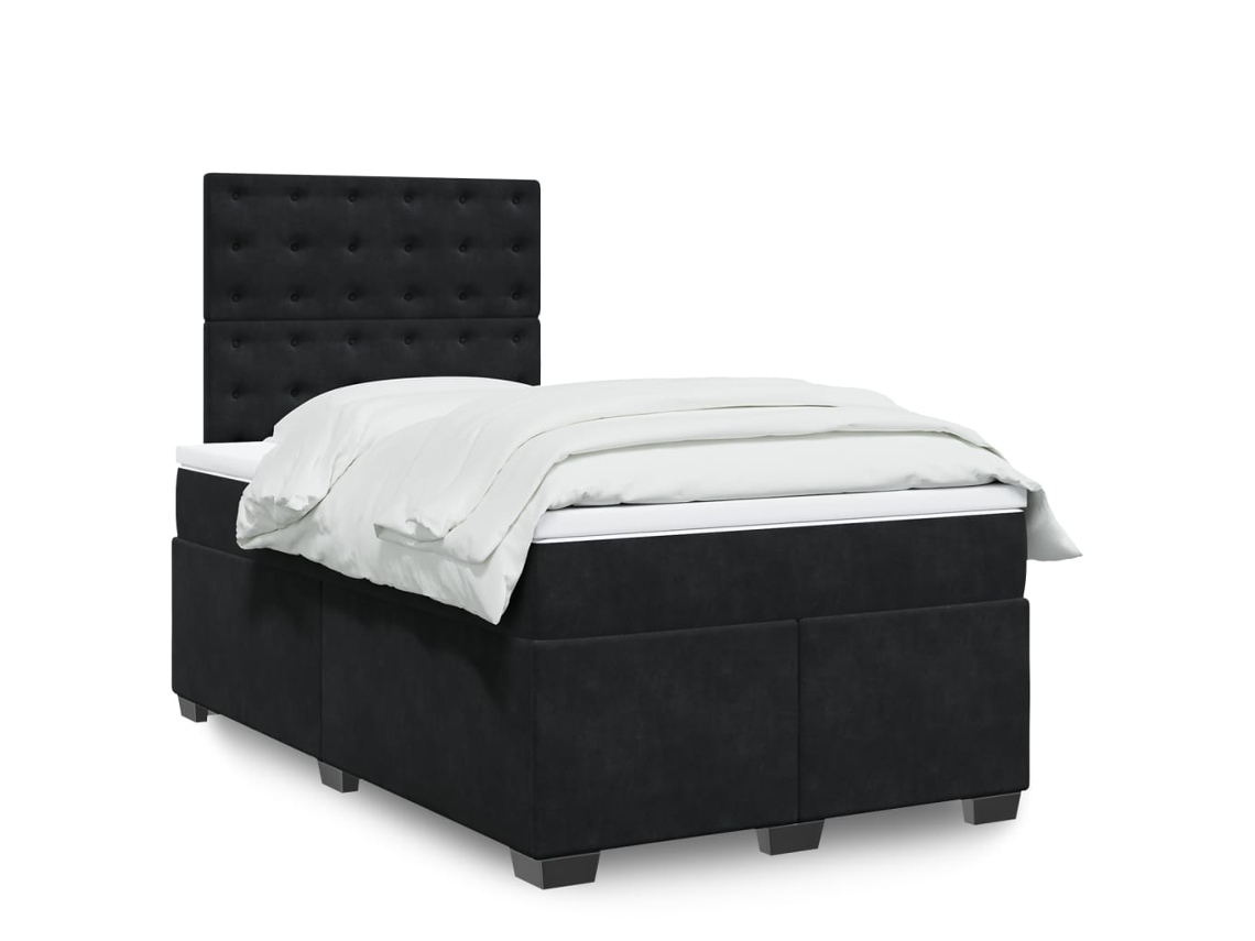 Cama box spring con colchón terciopelo negro 120x190 cm