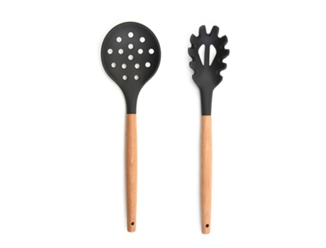Juego de utensilios de cocina de silicona de 2 piezas para encimera, utensilios de cocina de madera estilo 8