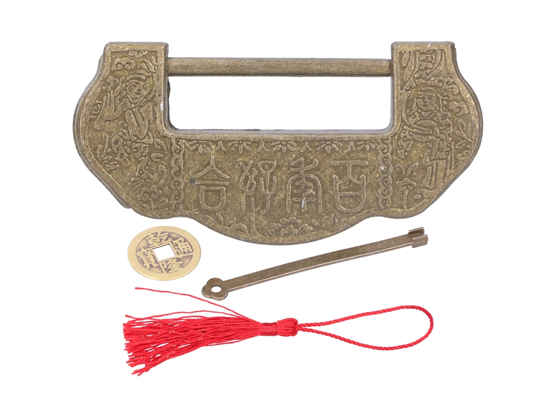 Candado Antiguo De Latón De Las Dinastías Ming Y Qing, Juego De Llaves Para Armario O Joyero Vintage.