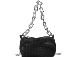 Bolsa Feminina Preta Com Strass, Em Acrílico E Poliéster, Design Único E Elegante, Com Alça De Ombro.