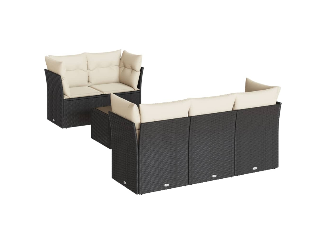 Conjunto de sofá de jardín de 6 piezas con cojines de mimbre, negro, EXCLUSIVO DE LA CASA (6 piezas)