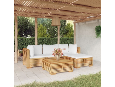 Conjunto 5 muebles de jardín VIDAXL y cojines madera maciza teca