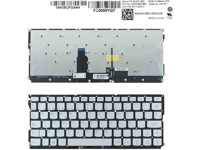 Teclado Retroiluminado para Portátil Lenovo Ideapad Air 12 Yoga 900S-12Isk Plata Sin Marco
