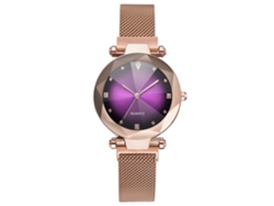 Reloj De Cuarzo Con Correa De Malla Con Pedrería - Moda Para Hombres Y Mujeres (rojo Y Rosa)
