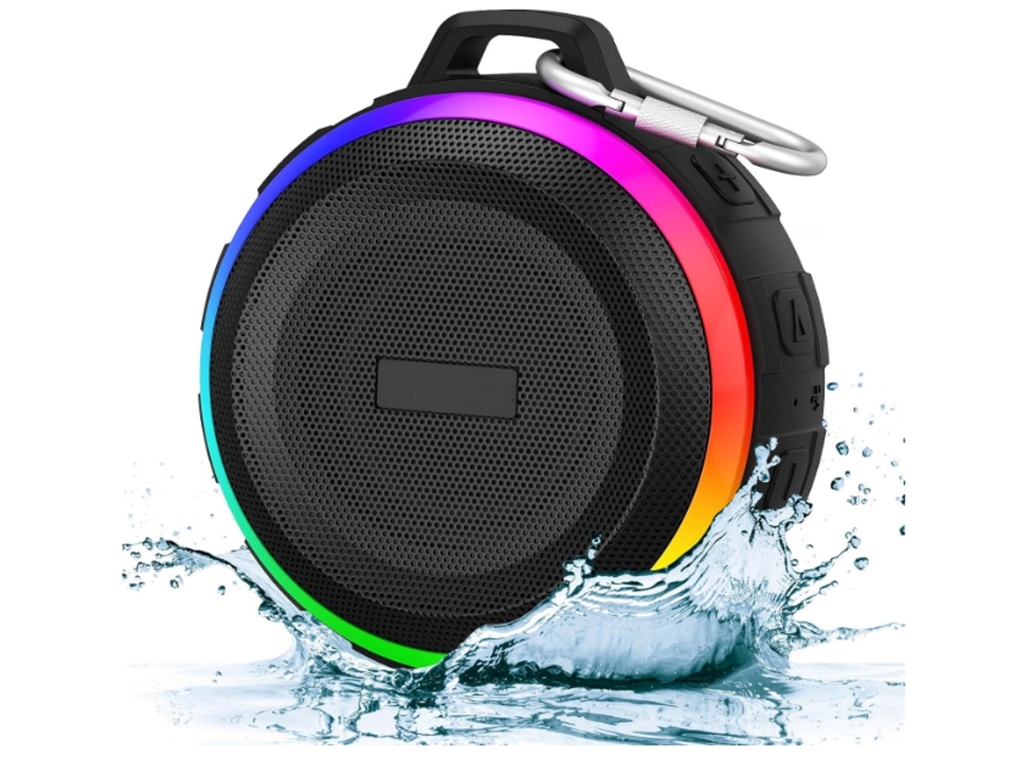 Altavoz Bluetooth Yemaesre F4Pro, resistente al agua IPX7, luz dinámica, color negro