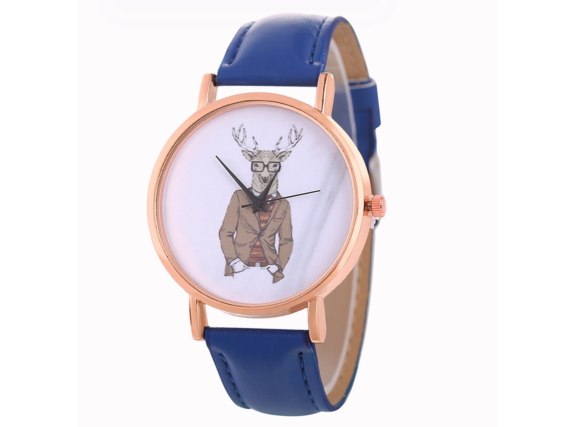 Reloj De Pareja Unisex Zhoulianfa, Estampado De Ciervo, Correa De Pu, Cuarzo Azul.