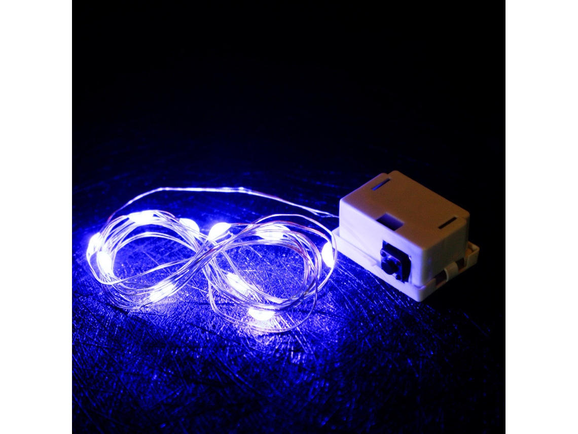 Guirnalda de luces LED. Funciona con pilas, 3 modos de parpadeo. Pilas incluidas. MDUG (2 m, 20 LED azules).
