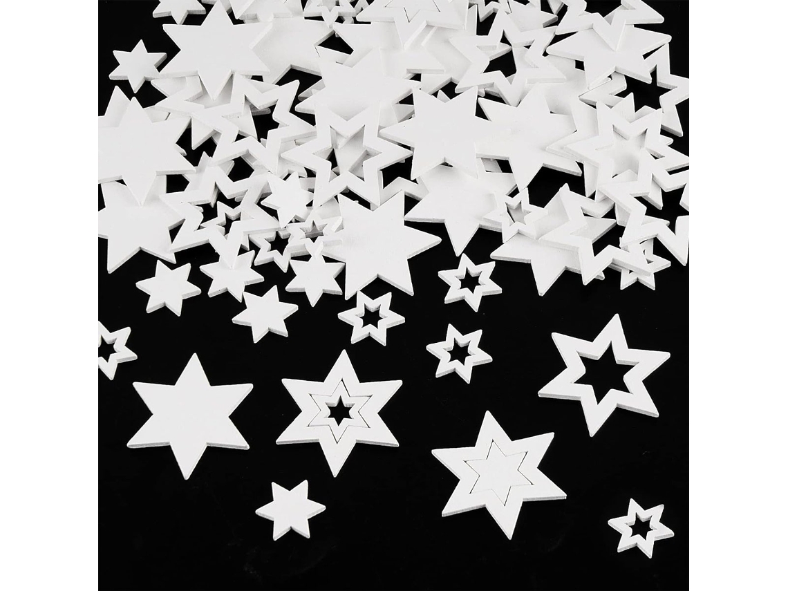 Paquete de 100 estrellas de madera, decoración suelta, estrellas de madera, confeti hecho a mano, decoración de mesa, ideal para Navidad, cumpleaños y bodas.