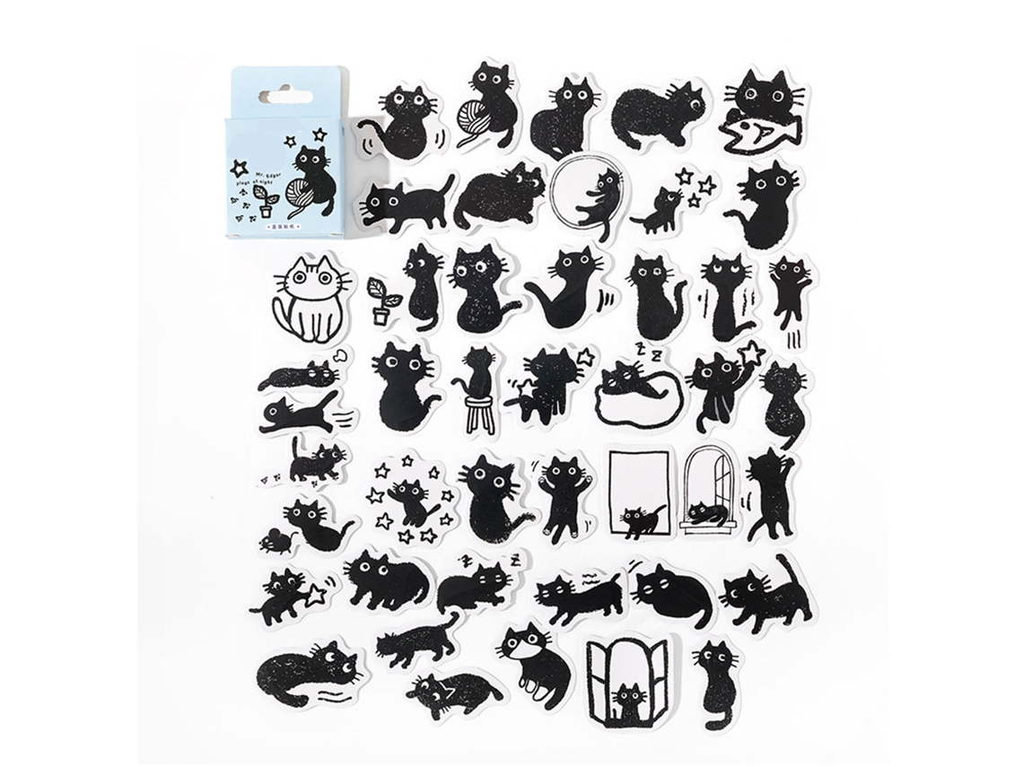 45 pegatinas de gato autoadhesivas de papel para manualidades, pegatinas de gato negro para álbumes de recortes, botellas de agua, portátiles, teléfonos, guitarras, maletas y patinetas.