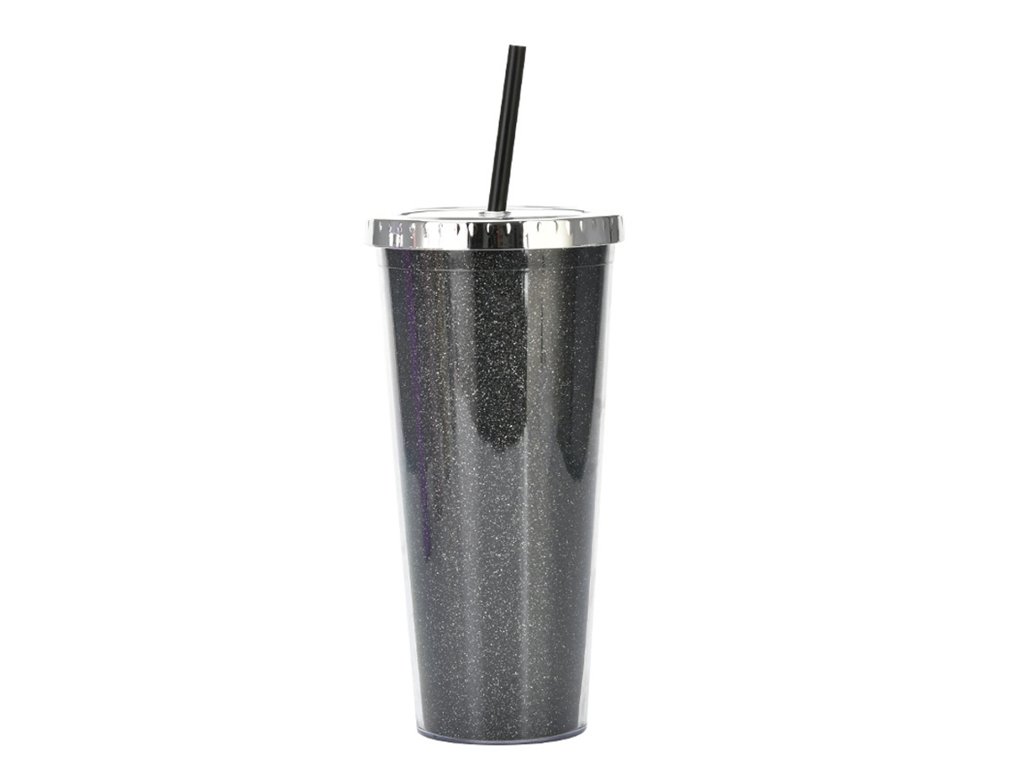 Taza brillante plástica reutilizable de la bebida de la taza de la agua fría 700ml con la capa doble de la tapa y de la paja JEIIBRZUI